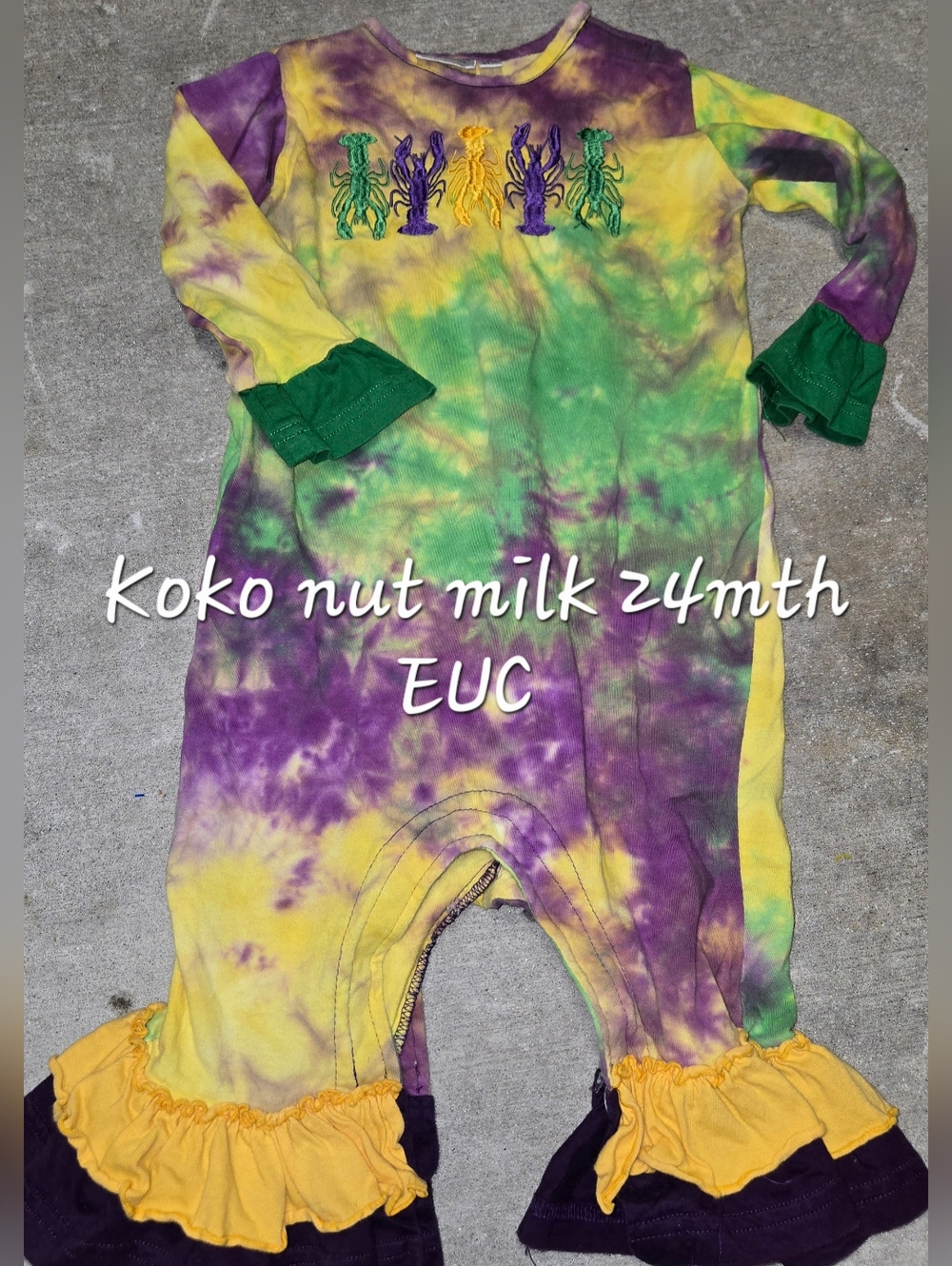 Koko Nurt Milk Tie-Dye Ruffle One-Piece - Green, Purple & Yellow - 24M